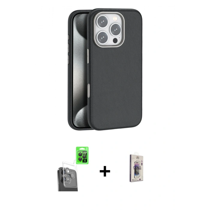 MARSİLYAN™- iPhone 16 Pro Kılıf Zirve Modern Prime - Siyah Bilvis 3D Cam Ekran Koruyucu + Raze Metal Kamera Lens - SH
