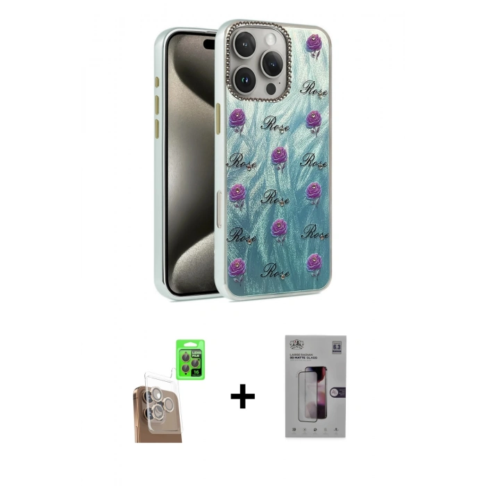 MARSİLYAN™- iPhone 16 Pro Kılıf Zirve Modern Prime - Siyah Bilvis 3D Mat Cam Ekran Koruyucu + Çöl Titanyum Raze Metal Kamera Lens