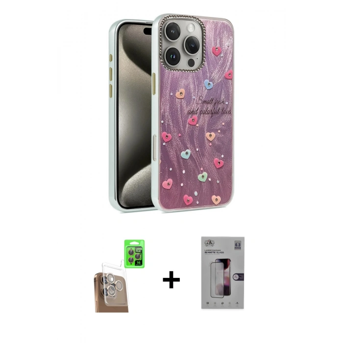 MARSİLYAN™- iPhone 16 Pro Kılıf Zirve Modern Prime - Siyah Bilvis 3D Mat Cam Ekran Koruyucu + Çöl Titanyum Raze Metal Kamera Lens