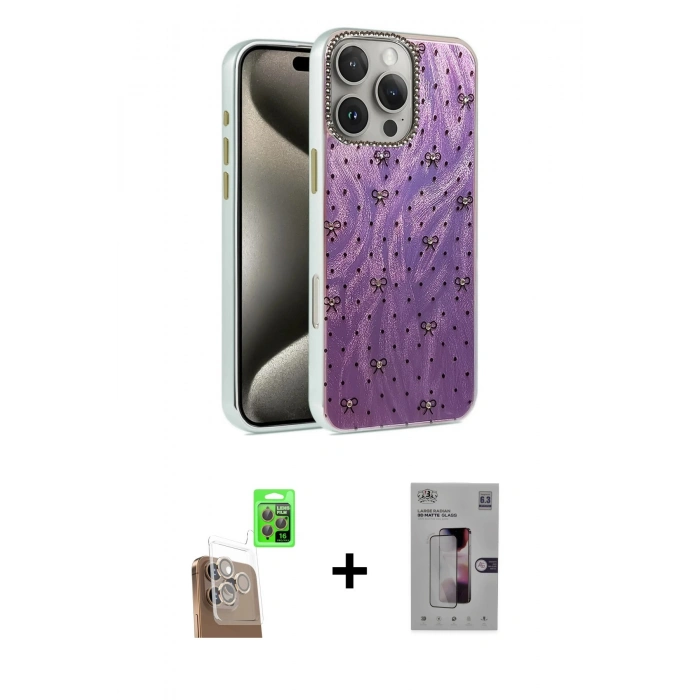 MARSİLYAN™- iPhone 16 Pro Kılıf Zirve Modern Prime - Siyah Bilvis 3D Mat Cam Ekran Koruyucu + Çöl Titanyum Raze Metal Kamera Lens