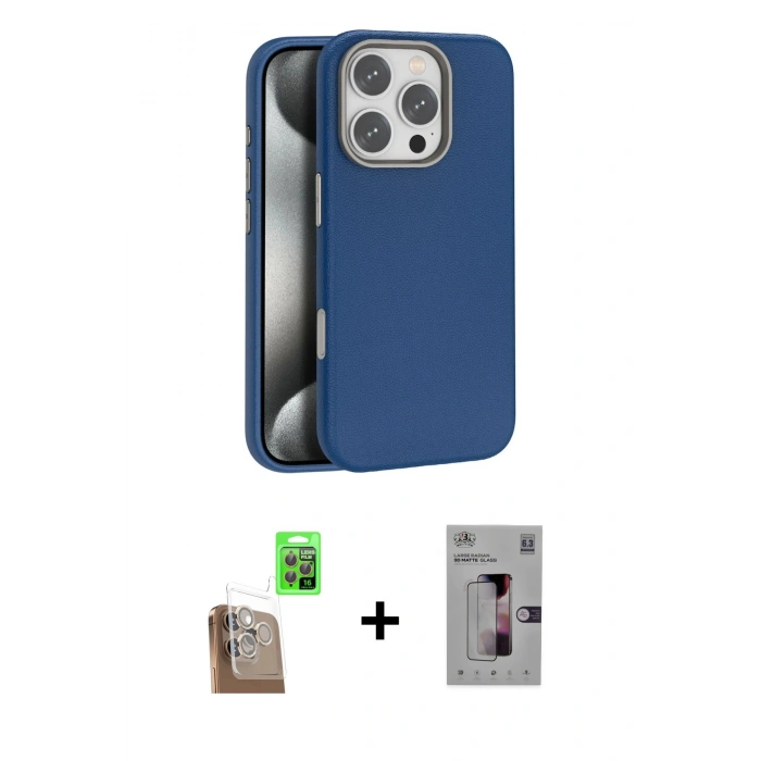 MARSİLYAN™- iPhone 16 Pro Kılıf Zirve Modern Prime - Siyah Bilvis 3D Mat Cam Ekran Koruyucu + Raze Metal Kamera Lens - CLTM