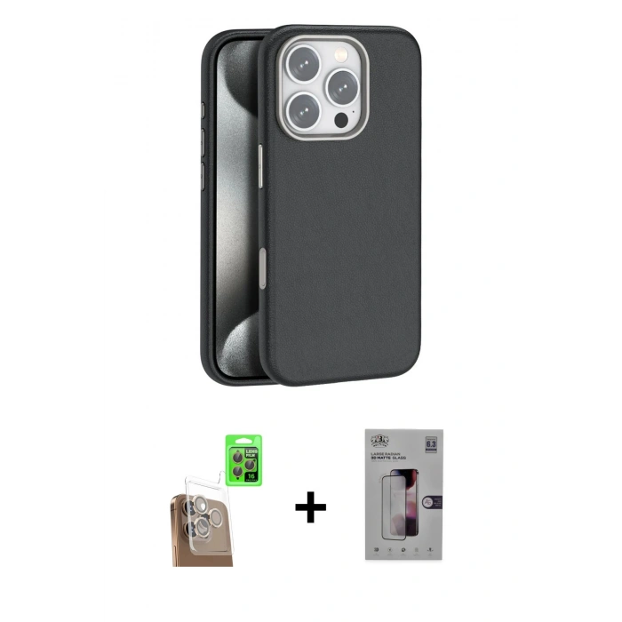 MARSİLYAN™- iPhone 16 Pro Kılıf Zirve Modern Prime - Siyah Bilvis 3D Mat Cam Ekran Koruyucu + Raze Metal Kamera Lens - CLTM