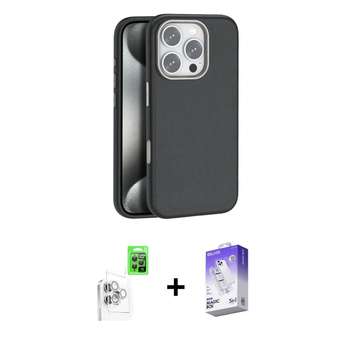 MARSİLYAN™- iPhone 16 Pro Kılıf Zirve Modern Prime - Siyah Bilvis 5in1 3D Magic Cam Ekran Koruyucu + Raze Metal Kamera Lens - BZ