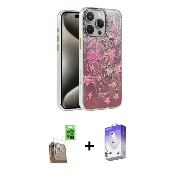 MARSİLYAN™- iPhone 16 Pro Kılıf Zirve Modern Prime - Siyah Bilvis 5in1 3D Magic Cam Ekran Koruyucu + Raze Metal Kamera Lens - CLTM