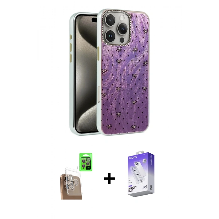 MARSİLYAN™- iPhone 16 Pro Kılıf Zirve Modern Prime - Siyah Bilvis 5in1 3D Magic Cam Ekran Koruyucu + Raze Metal Kamera Lens - CLTM