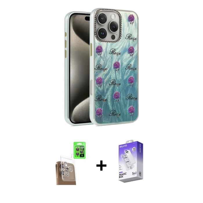 MARSİLYAN™- iPhone 16 Pro Kılıf Zirve Modern Prime - Siyah Bilvis 5in1 3D Magic Cam Ekran Koruyucu + Raze Metal Kamera Lens - CLTM