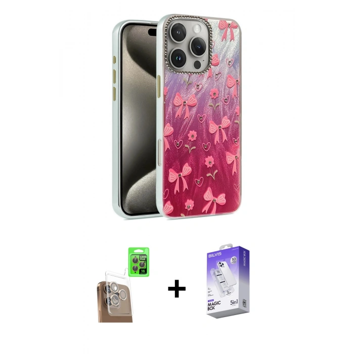 MARSİLYAN™- iPhone 16 Pro Kılıf Zirve Modern Prime - Siyah Bilvis 5in1 3D Magic Cam Ekran Koruyucu + Raze Metal Kamera Lens - CLTM