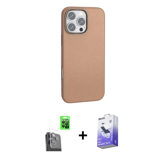 MARSİLYAN™- iPhone 16 Pro Kılıf Zirve Modern Prime - Siyah Bilvis 5in1 5D Magic Hayalet Cam Ekran Koruyucu + Raze Metal Kamera Lens - SH
