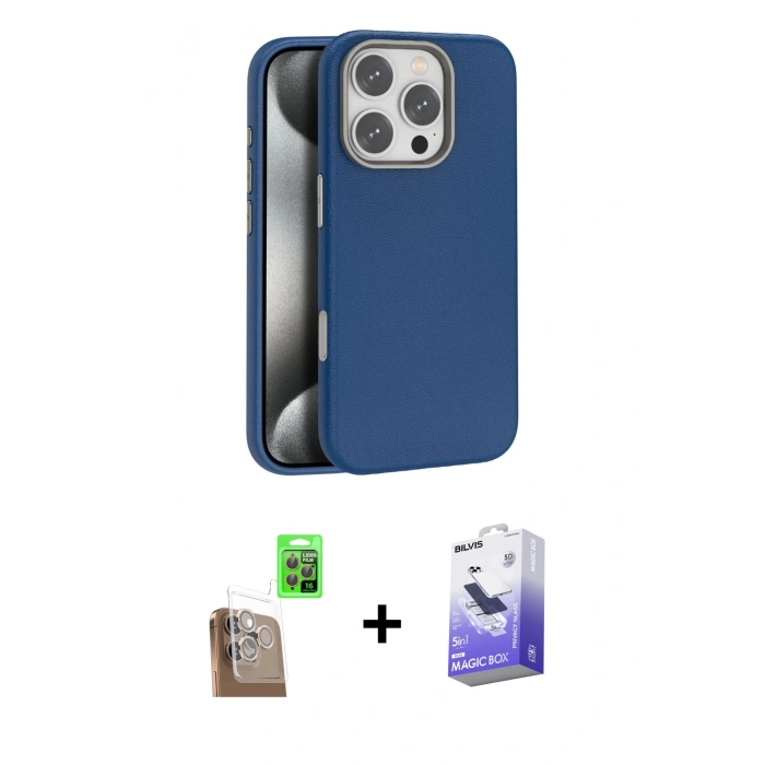 MARSİLYAN™- iPhone 16 Pro Kılıf Zirve Modern Prime - Siyah Bilvis 5in1 5D Magic Hayalet Cam Ekran Koruyucu + Raze Metal Kamera Lens - CLTM