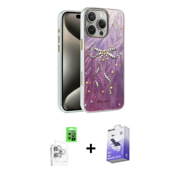 MARSİLYAN™- iPhone 16 Pro Kılıf Zirve Modern Prime - Siyah Bilvis 5in1 5D Magic Hayalet Cam Ekran Koruyucu + Raze Metal Kamera Lens - BZ