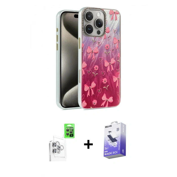 MARSİLYAN™- iPhone 16 Pro Kılıf Zirve Modern Prime - Siyah Bilvis 5in1 5D Magic Hayalet Cam Ekran Koruyucu + Raze Metal Kamera Lens - BZ