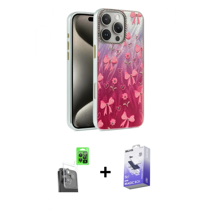 MARSİLYAN™- iPhone 16 Pro Kılıf Zirve Modern Prime - Siyah Bilvis 5in1 5D Magic Hayalet Cam Ekran Koruyucu + Raze Metal Kamera Lens - SH