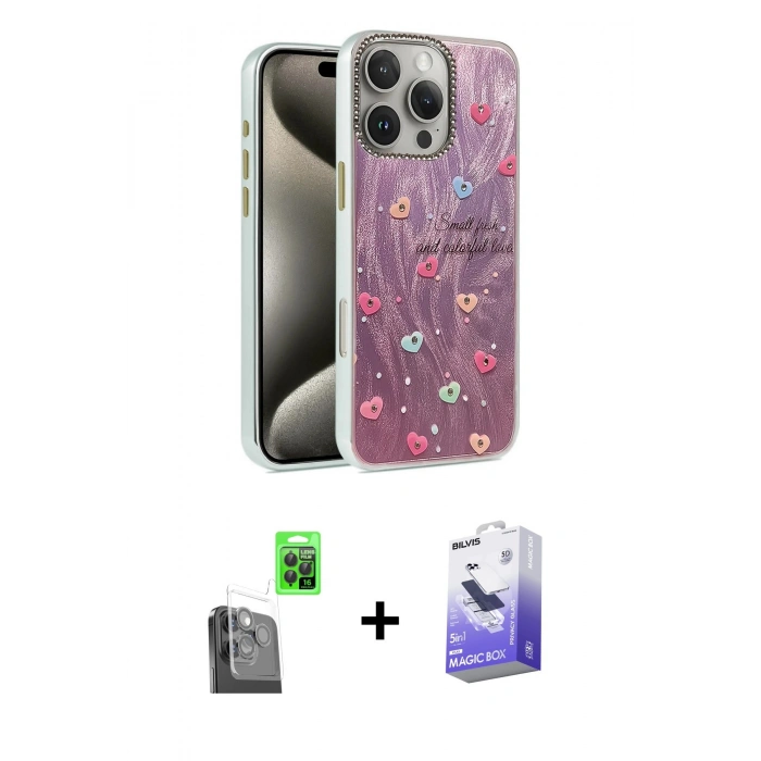 MARSİLYAN™- iPhone 16 Pro Kılıf Zirve Modern Prime - Siyah Bilvis 5in1 5D Magic Hayalet Cam Ekran Koruyucu + Raze Metal Kamera Lens - SH