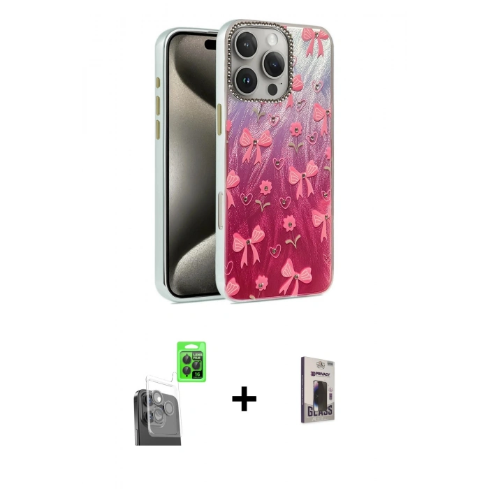 MARSİLYAN™- iPhone 16 Pro Kılıf Zirve Modern Prime - Siyah Bilvis Hayalet Cam Ekran Koruyucu + Raze Metal Kamera Lens - SH