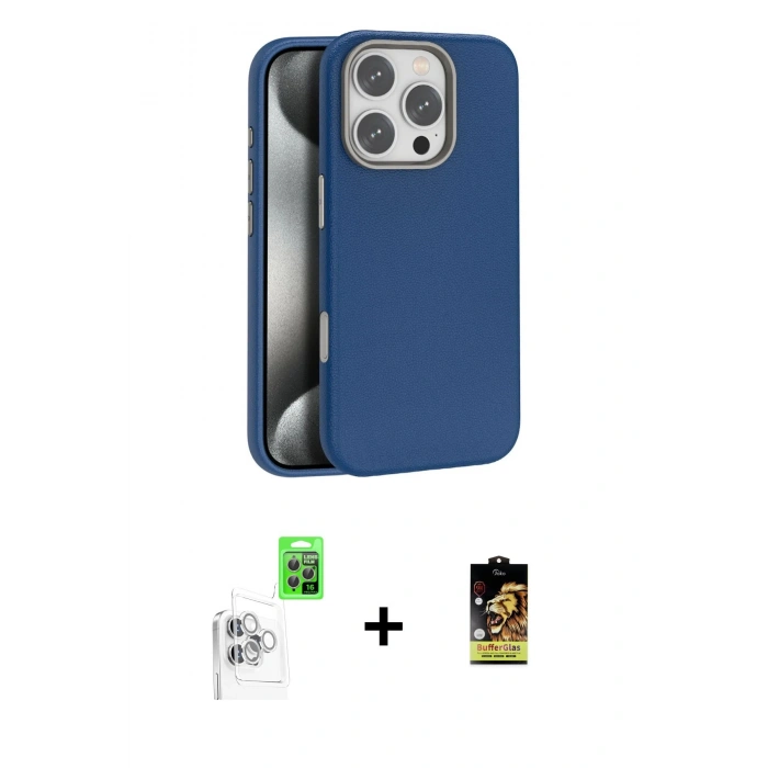 MARSİLYAN™- iPhone 16 Pro Kılıf Zirve Modern Prime - Siyah Buffer Cam Ekran Koruyucu + Raze Metal Kamera Lens - BZ