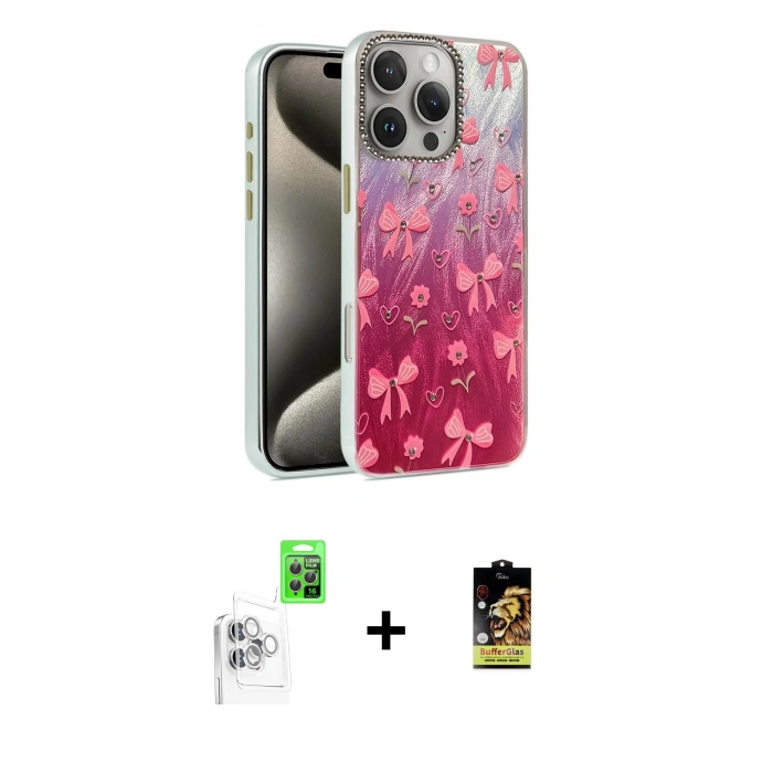 MARSİLYAN™- iPhone 16 Pro Kılıf Zirve Modern Prime - Siyah Buffer Cam Ekran Koruyucu + Raze Metal Kamera Lens - BZ