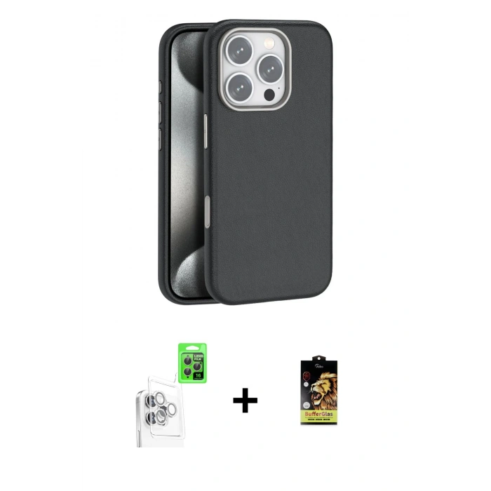 MARSİLYAN™- iPhone 16 Pro Kılıf Zirve Modern Prime - Siyah Buffer Cam Ekran Koruyucu + Raze Metal Kamera Lens - BZ