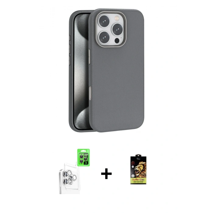 MARSİLYAN™- iPhone 16 Pro Kılıf Zirve Modern Prime - Siyah Buffer Cam Ekran Koruyucu + Raze Metal Kamera Lens - BZ