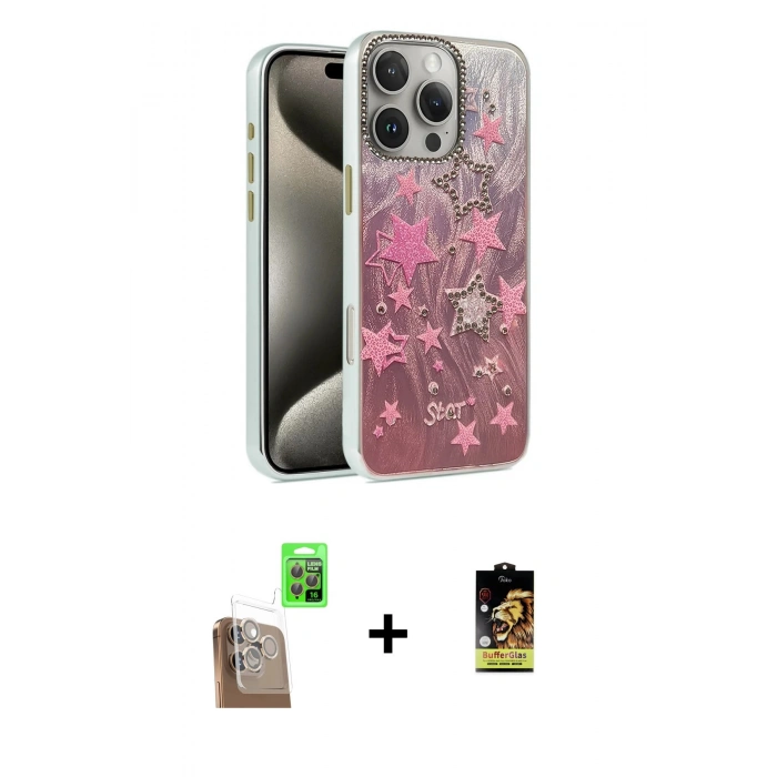 MARSİLYAN™- iPhone 16 Pro Kılıf Zirve Modern Prime - Siyah Buffer Cam Ekran Koruyucu + Raze Metal Kamera Lens - CLTM