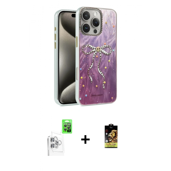 MARSİLYAN™- iPhone 16 Pro Kılıf Zirve Modern Prime - Siyah Buffer Cam Ekran Koruyucu + Raze Metal Kamera Lens - BZ
