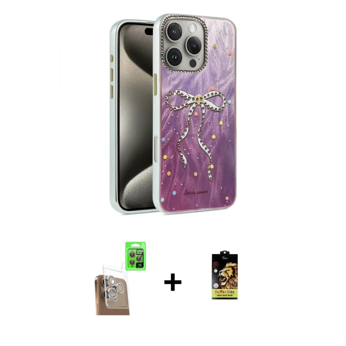 MARSİLYAN™- iPhone 16 Pro Kılıf Zirve Modern Prime - Siyah Buffer Cam Ekran Koruyucu + Raze Metal Kamera Lens - CLTM