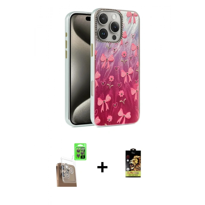 MARSİLYAN™- iPhone 16 Pro Kılıf Zirve Modern Prime - Siyah Buffer Cam Ekran Koruyucu + Raze Metal Kamera Lens - CLTM
