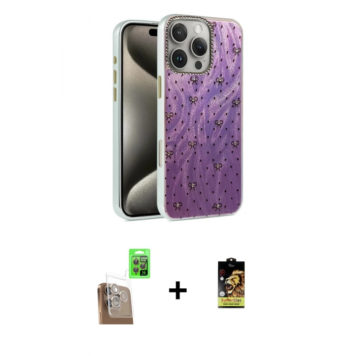 MARSİLYAN™- iPhone 16 Pro Kılıf Zirve Modern Prime - Siyah Buffer Cam Ekran Koruyucu + Raze Metal Kamera Lens - CLTM