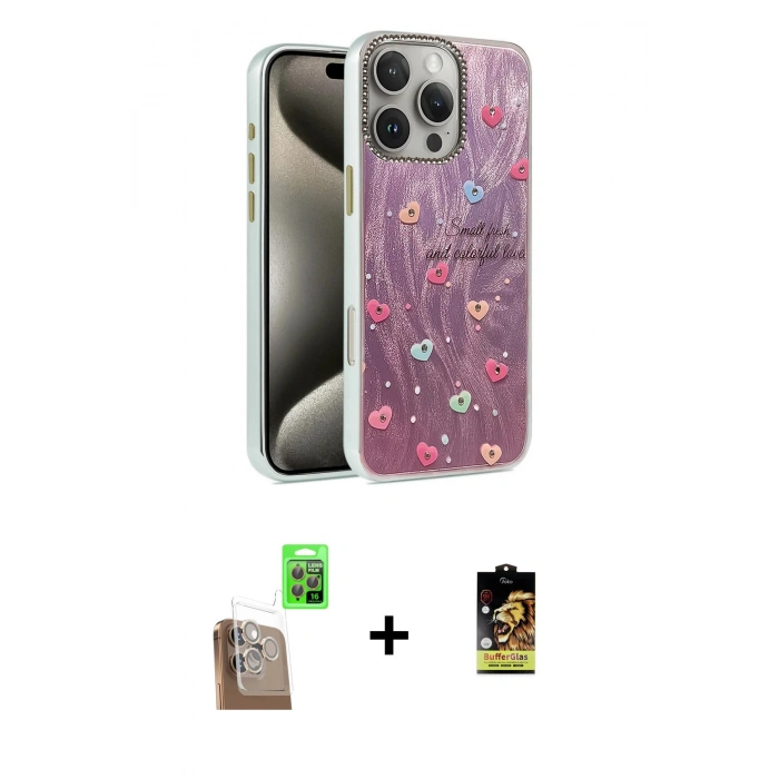 MARSİLYAN™- iPhone 16 Pro Kılıf Zirve Modern Prime - Siyah Buffer Cam Ekran Koruyucu + Raze Metal Kamera Lens - CLTM