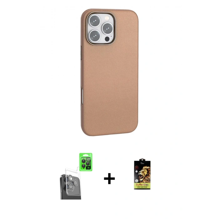 MARSİLYAN™- iPhone 16 Pro Kılıf Zirve Modern Prime - Siyah Buffer Cam Ekran Koruyucu + Raze Metal Kamera Lens - SH