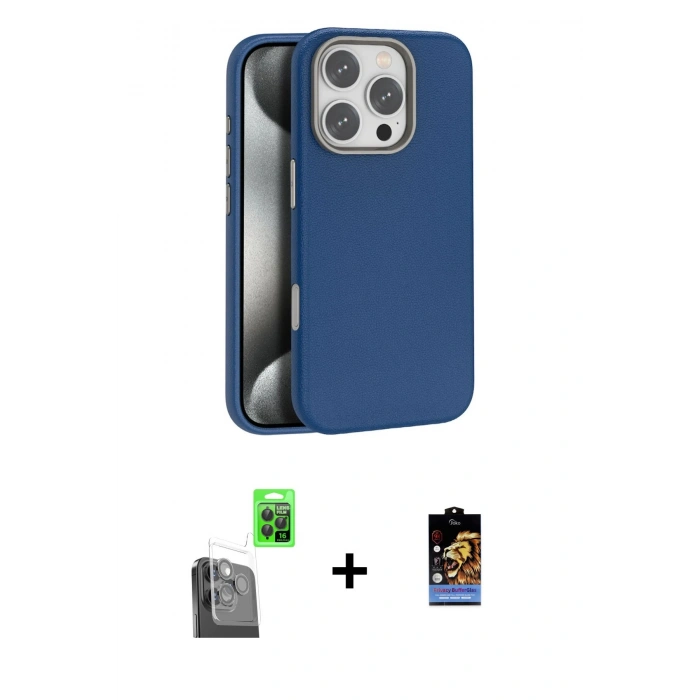 MARSİLYAN™- iPhone 16 Pro Kılıf Zirve Modern Prime - Siyah Buffer Hayalet Cam Ekran Koruyucu + Raze Metal Kamera Lens - SH