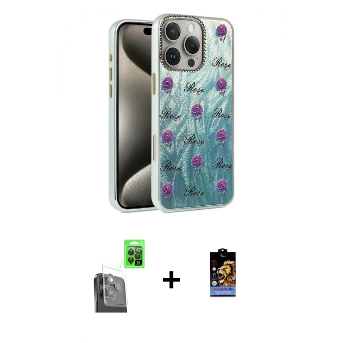 MARSİLYAN™- iPhone 16 Pro Kılıf Zirve Modern Prime - Siyah Buffer Hayalet Cam Ekran Koruyucu + Raze Metal Kamera Lens - SH