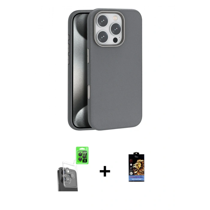 MARSİLYAN™- iPhone 16 Pro Kılıf Zirve Modern Prime - Siyah Buffer Hayalet Cam Ekran Koruyucu + Raze Metal Kamera Lens - SH