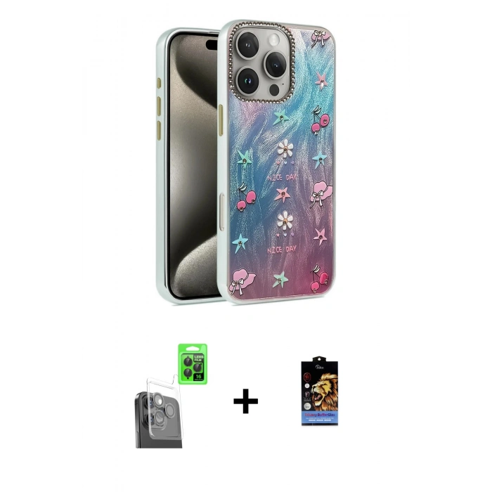 MARSİLYAN™- iPhone 16 Pro Kılıf Zirve Modern Prime - Siyah Buffer Hayalet Cam Ekran Koruyucu + Raze Metal Kamera Lens - SH