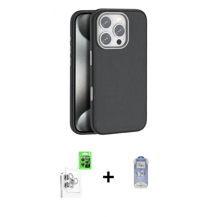 MARSİLYAN™- iPhone 16 Pro Kılıf Zirve Modern Prime - Siyah Joko Magic 5D Cam + Raze Metal Kamera Lens - BZ