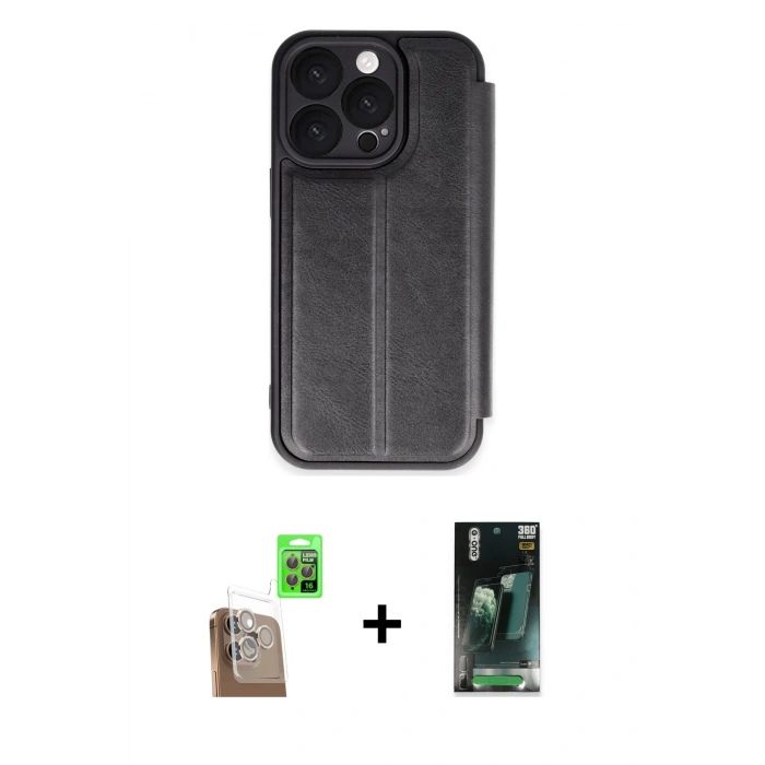 MARSİLYAN™- iPhone 16 Pro Kılıf Zirve Yansıma Serisi - Siyah 360 Mat Full Body Arka Koruyucu + Raze Metal Kamera Lens - CLTM
