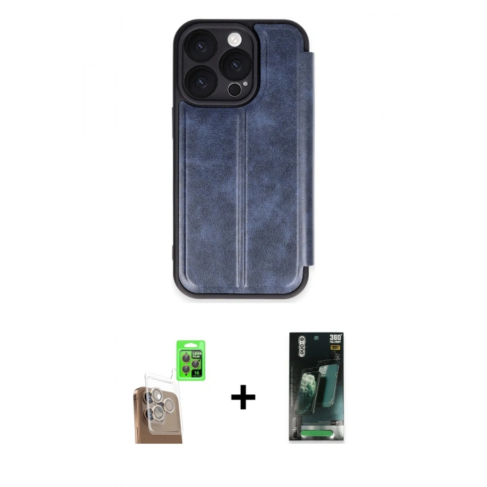 MARSİLYAN™- iPhone 16 Pro Kılıf Zirve Yansıma Serisi - Siyah 360 Mat Full Body Arka Koruyucu + Raze Metal Kamera Lens - CLTM