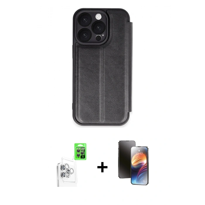 MARSİLYAN™- iPhone 16 Pro Kılıf Zirve Yansıma Serisi - Siyah 3D Antistatik Mat Seramik Nano Ekran Koruyucu + Raze Metal Kamera Lens - BZ