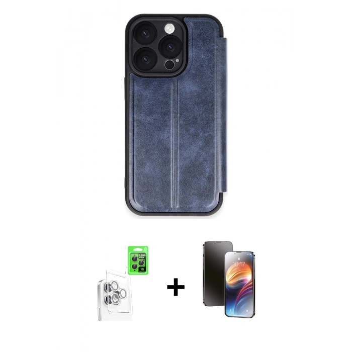 MARSİLYAN™- iPhone 16 Pro Kılıf Zirve Yansıma Serisi - Siyah 3D Antistatik Mat Seramik Nano Ekran Koruyucu + Raze Metal Kamera Lens - BZ