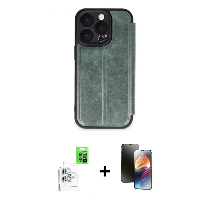 MARSİLYAN™- iPhone 16 Pro Kılıf Zirve Yansıma Serisi - Siyah 3D Antistatik Mat Seramik Nano Ekran Koruyucu + Raze Metal Kamera Lens - BZ