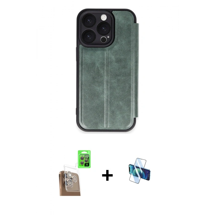MARSİLYAN™- iPhone 16 Pro Kılıf Zirve Yansıma Serisi - Siyah 3D Antistatik Seramik Nano Ekran Koruyucu + Raze Metal Kamera Lens - CLTM