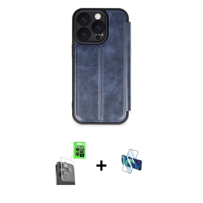 MARSİLYAN™- iPhone 16 Pro Kılıf Zirve Yansıma Serisi - Siyah 3D Antistatik Seramik Nano Ekran Koruyucu + Raze Metal Kamera Lens - SH