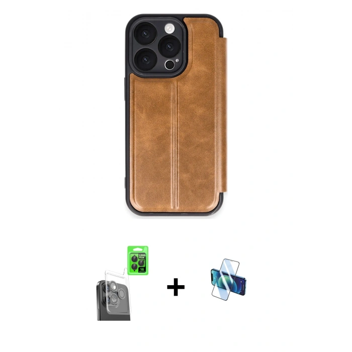 MARSİLYAN™- iPhone 16 Pro Kılıf Zirve Yansıma Serisi - Siyah 3D Antistatik Seramik Nano Ekran Koruyucu + Raze Metal Kamera Lens - SH