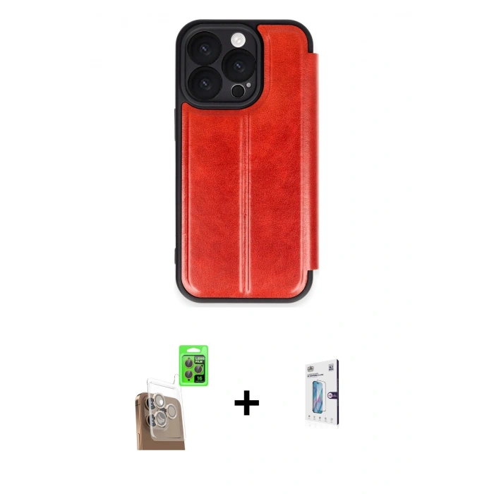 MARSİLYAN™- iPhone 16 Pro Kılıf Zirve Yansıma Serisi - Siyah Bilvis 0.18mm Plus Cam Ekran Koruyucu + Raze Metal Kamera Lens - CLTM