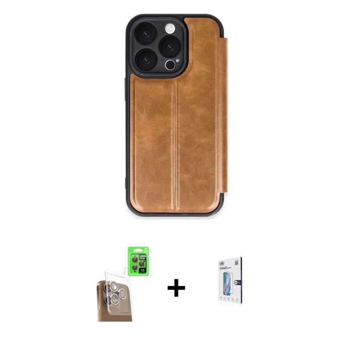 MARSİLYAN™- iPhone 16 Pro Kılıf Zirve Yansıma Serisi - Siyah Bilvis 0.18mm Plus Cam Ekran Koruyucu + Raze Metal Kamera Lens - CLTM