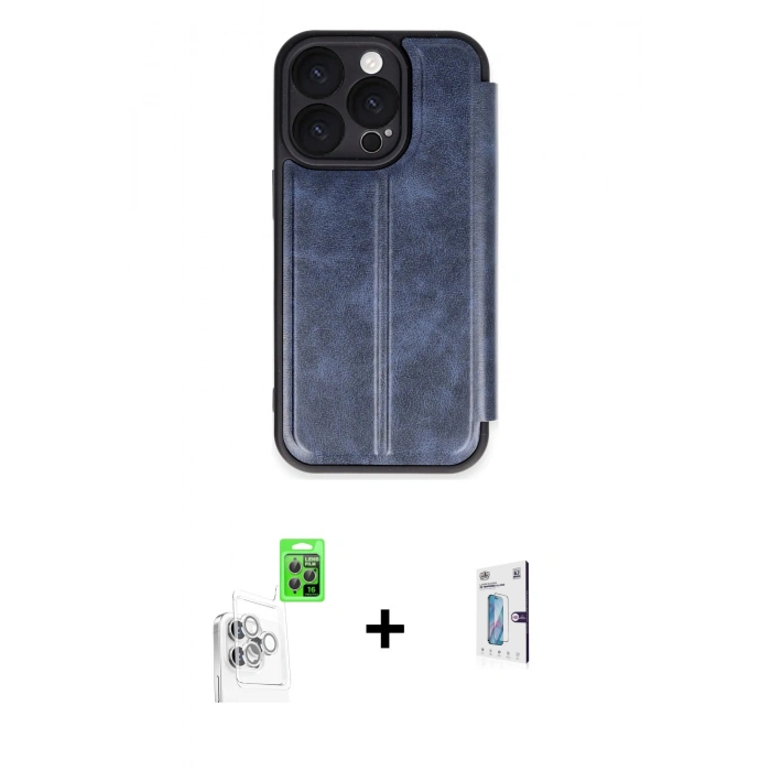MARSİLYAN™- iPhone 16 Pro Kılıf Zirve Yansıma Serisi - Siyah Bilvis 0.18mm Plus Cam Ekran Koruyucu + Raze Metal Kamera Lens - BZ