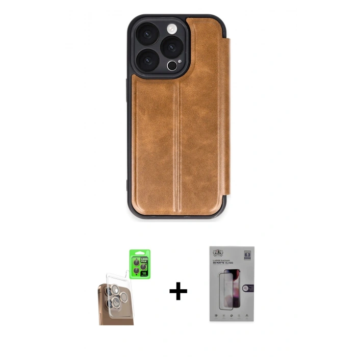 MARSİLYAN™- iPhone 16 Pro Kılıf Zirve Yansıma Serisi - Siyah Bilvis 3D Mat Cam Ekran Koruyucu + Raze Metal Kamera Lens - CLTM