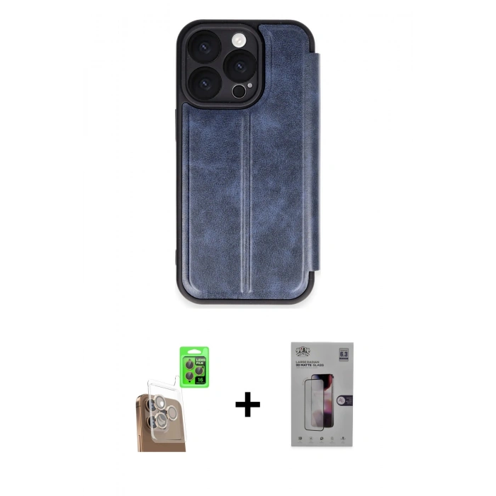 MARSİLYAN™- iPhone 16 Pro Kılıf Zirve Yansıma Serisi - Siyah Bilvis 3D Mat Cam Ekran Koruyucu + Raze Metal Kamera Lens - CLTM