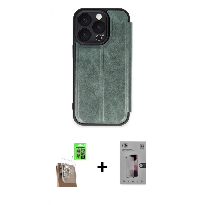 MARSİLYAN™- iPhone 16 Pro Kılıf Zirve Yansıma Serisi - Siyah Bilvis 3D Mat Cam Ekran Koruyucu + Raze Metal Kamera Lens - CLTM