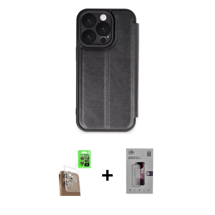 MARSİLYAN™- iPhone 16 Pro Kılıf Zirve Yansıma Serisi - Siyah Bilvis 3D Mat Cam Ekran Koruyucu + Raze Metal Kamera Lens - CLTM