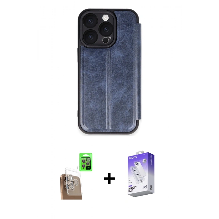 MARSİLYAN™- iPhone 16 Pro Kılıf Zirve Yansıma Serisi - Siyah Bilvis 5in1 3D Magic Cam Ekran Koruyucu + Raze Metal Kamera Lens - CLTM